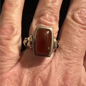 Ann King Sterling Silver 925 & 18K Ring Carnelian Fleur De‎ Lis Sz 6.75